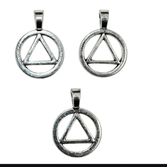 10 for $10 AA Antique Silver Recovery Symbol Charms with Hangers - Picture 5 of 6